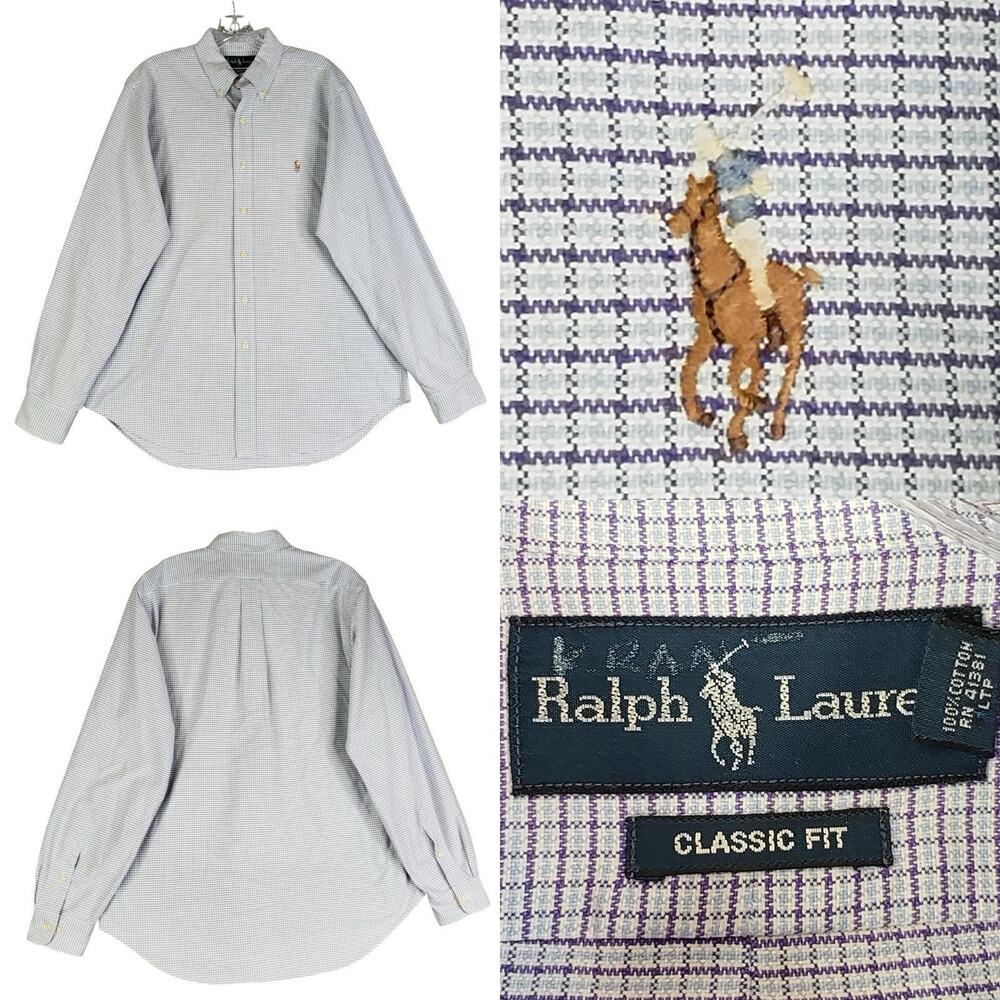 Polo Ralph Lauren Shirt Men's Size Large L 16 LS Button Down Blue Purple Plaid